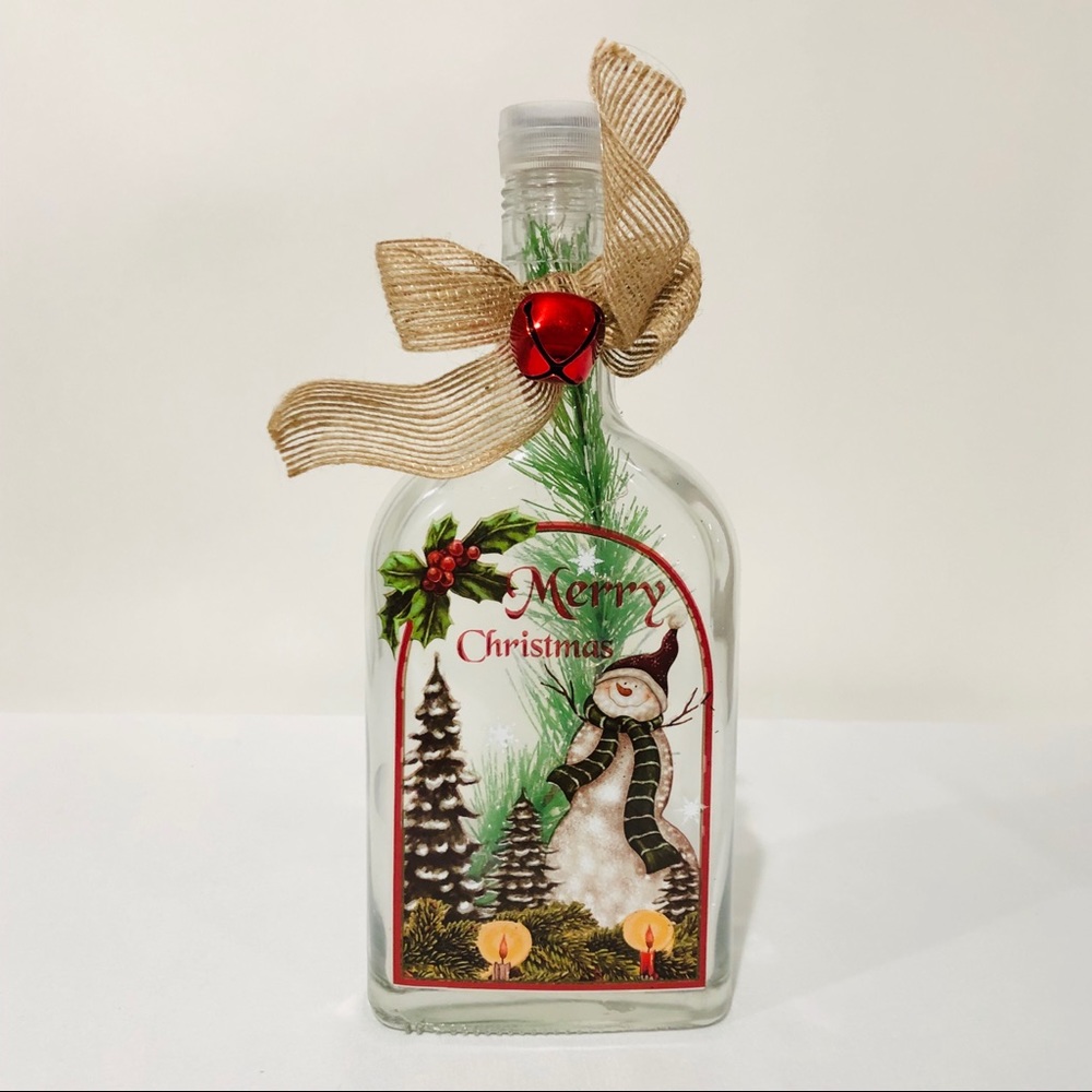 Lighted Christmas Painted Glass Bottle
